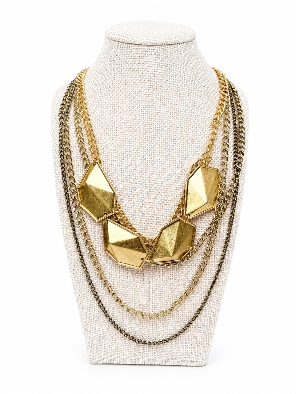 Gold Multi-Chain Geometric Pendant Layered Chain Necklace